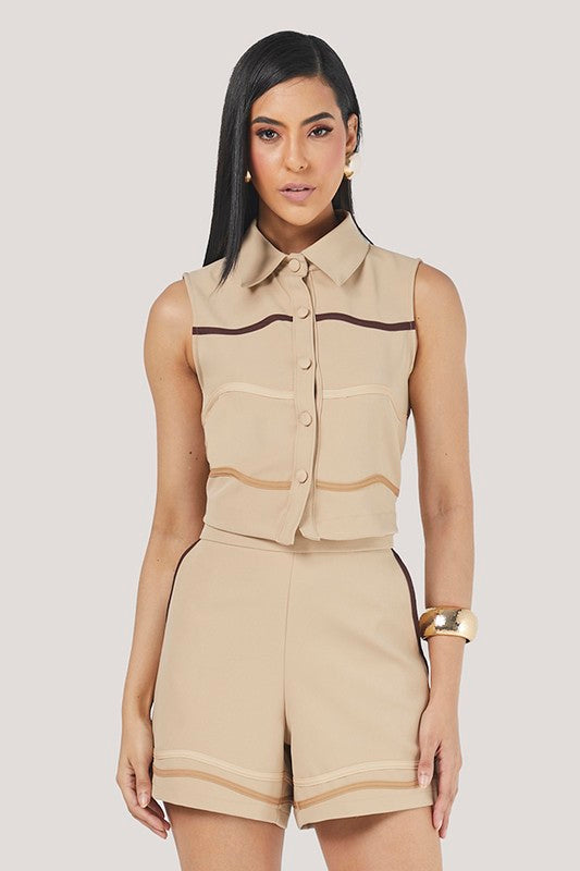 Conjunto De Camisa E Short Com Vies Ondulado